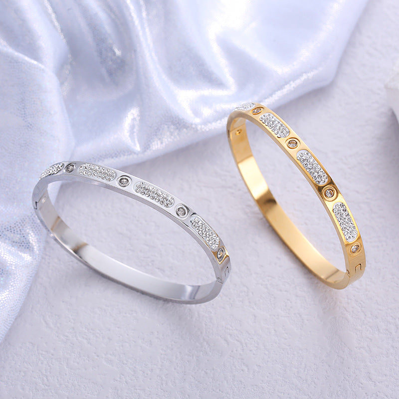 18K Gold Plated Zircon Stainless Steel Starry Sky Bangle Bracelet
