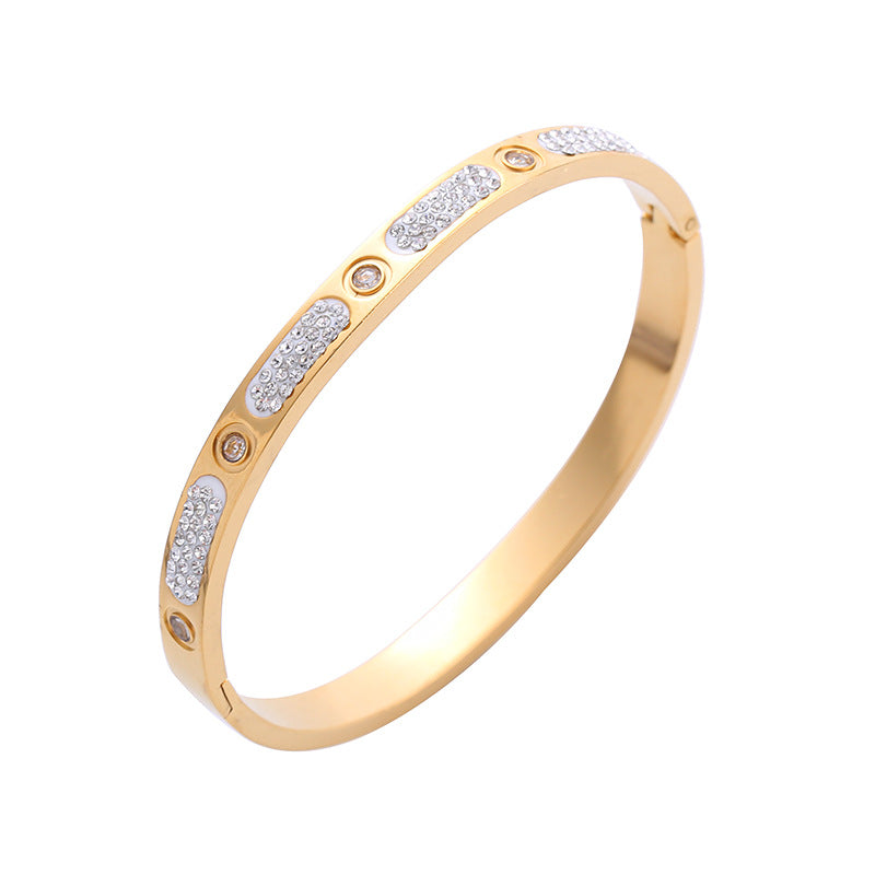 18K Gold Plated Zircon Stainless Steel Starry Sky Bangle Bracelet