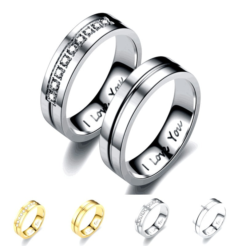 Lettering Stainless Steel Diamond Couple Rings