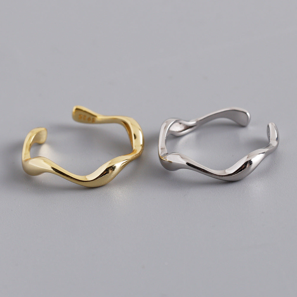 Geometric Wave Design Gold Plated Sterling Silver Adjustable Ring for Women