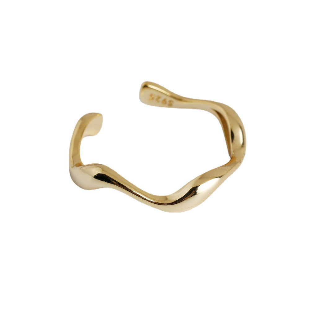 Geometric Wave Design Gold Plated Sterling Silver Adjustable Ring for Women