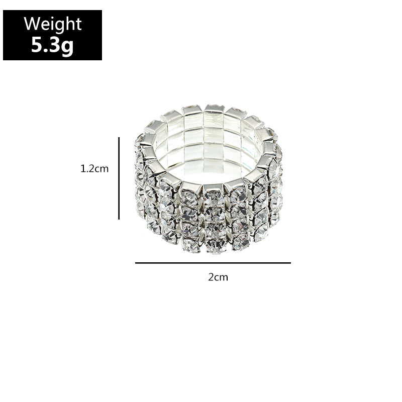 Wholesale Multi-Row Rhinestone Elastic Ring