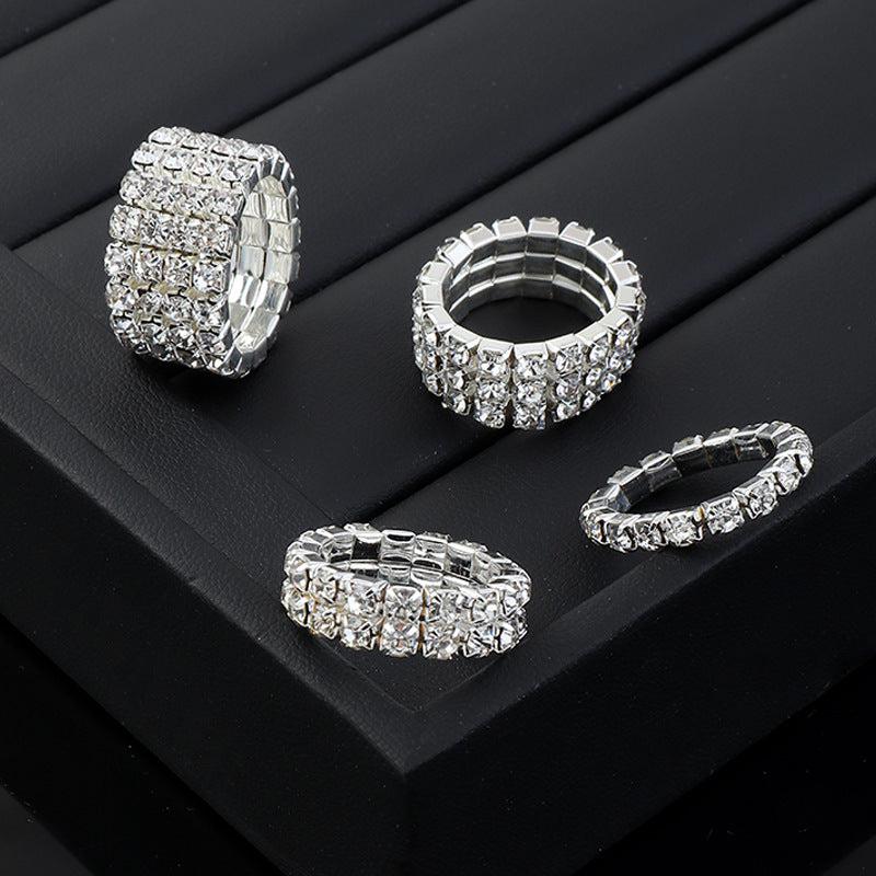 Wholesale Multi-Row Rhinestone Elastic Ring