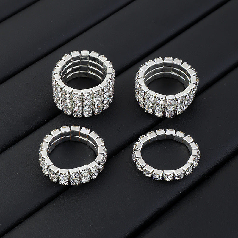 Wholesale Multi-Row Rhinestone Elastic Ring