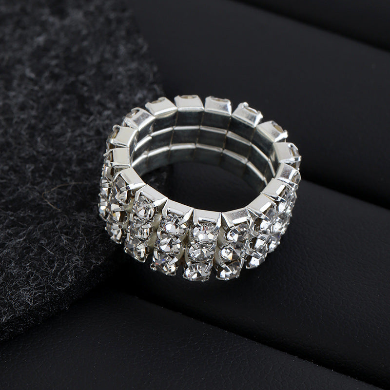 Wholesale Multi-Row Rhinestone Elastic Ring