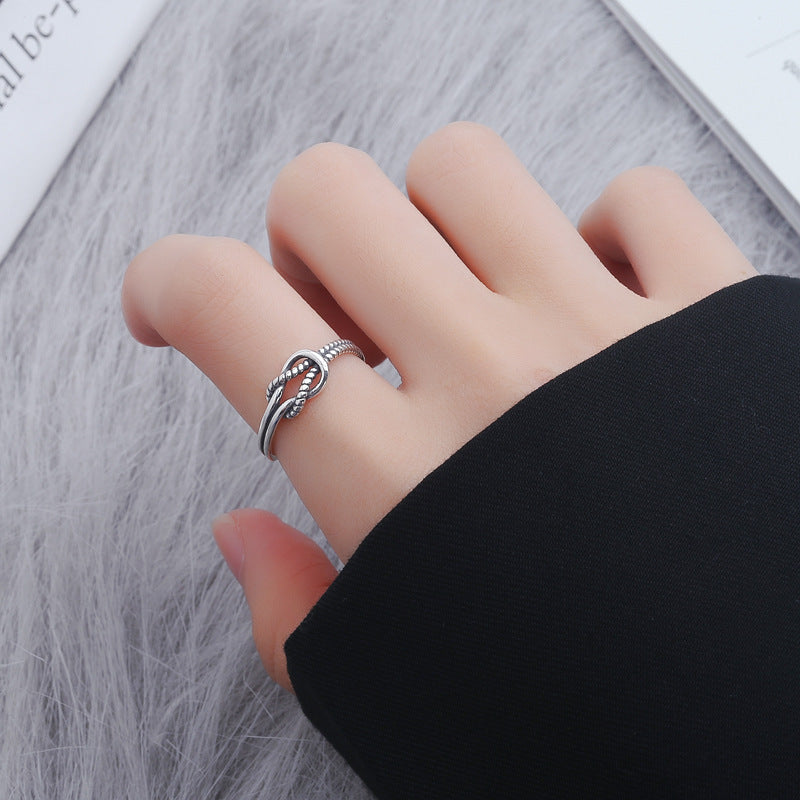 Sterling Silver Geometric Twist Knot Open Ring