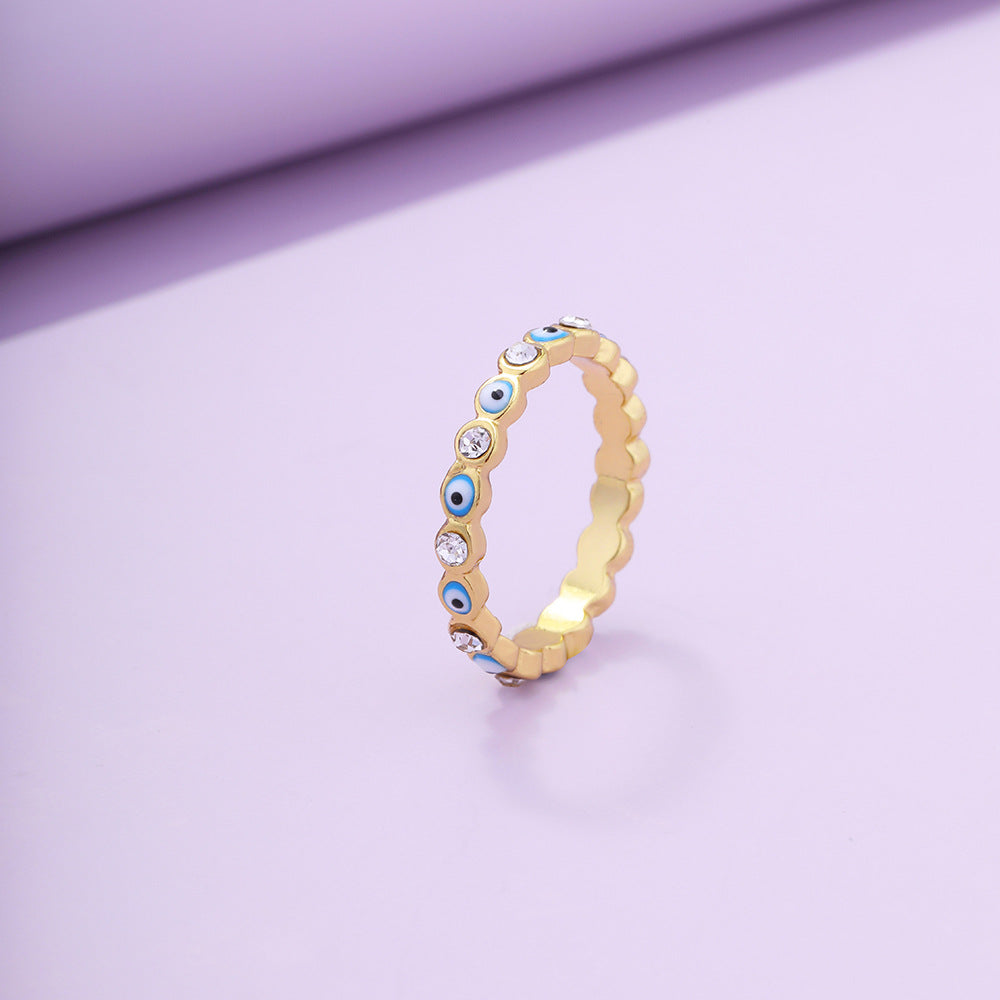 Vintage Blue Eye Ring & Multicolor Zircon Hoop Earrings Set