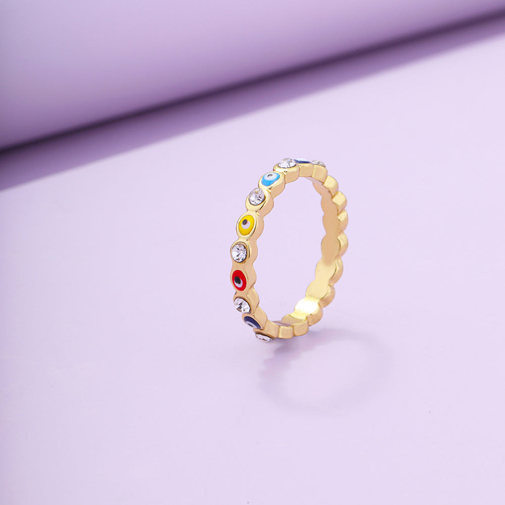 Vintage Blue Eye Ring & Multicolor Zircon Hoop Earrings Set