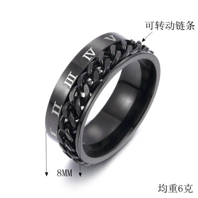 Wholesale Rotatable Roman Numerals Titanium Steel Chain Ring Set for Men