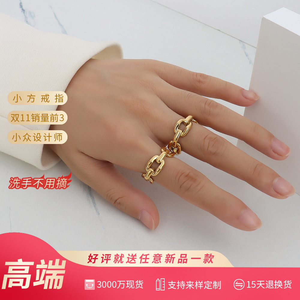 Wholesale Minimalist Square Chain Titanium Steel Ring for Women