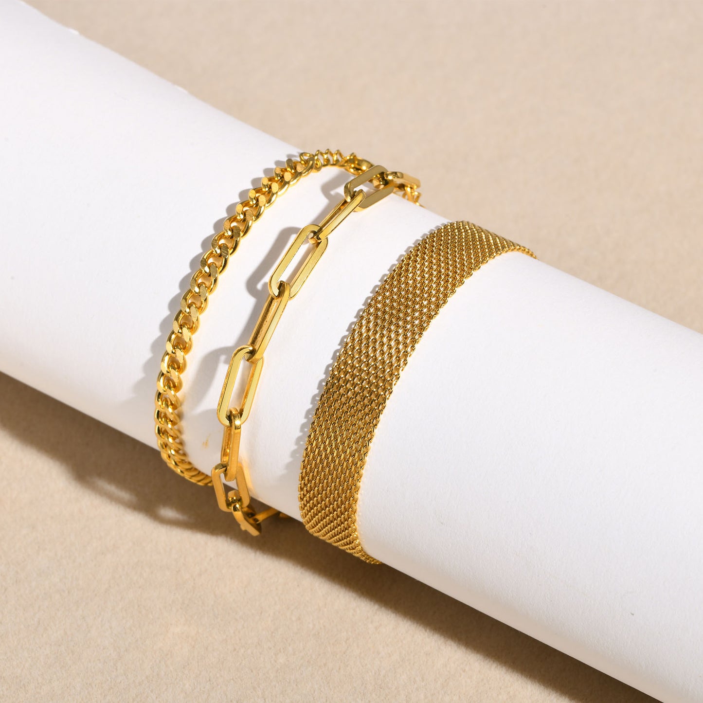 18K Gold Plated Geometric Stainless Steel Zircon Mesh Chain Bracelet