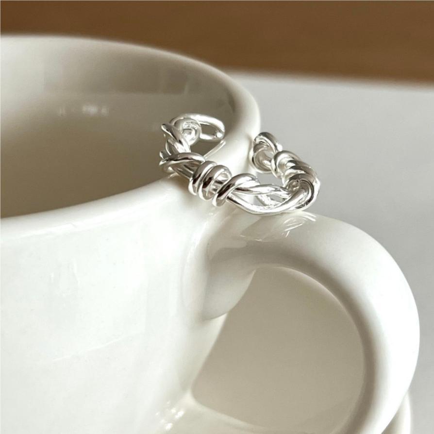 Minimalist Knot Design 925 Sterling Silver Open Ring for Women