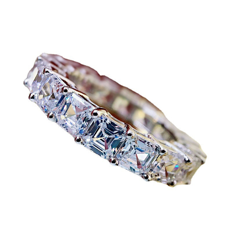 Emerald Inlay Sterling Silver Ring with High Carbon Diamond Accents