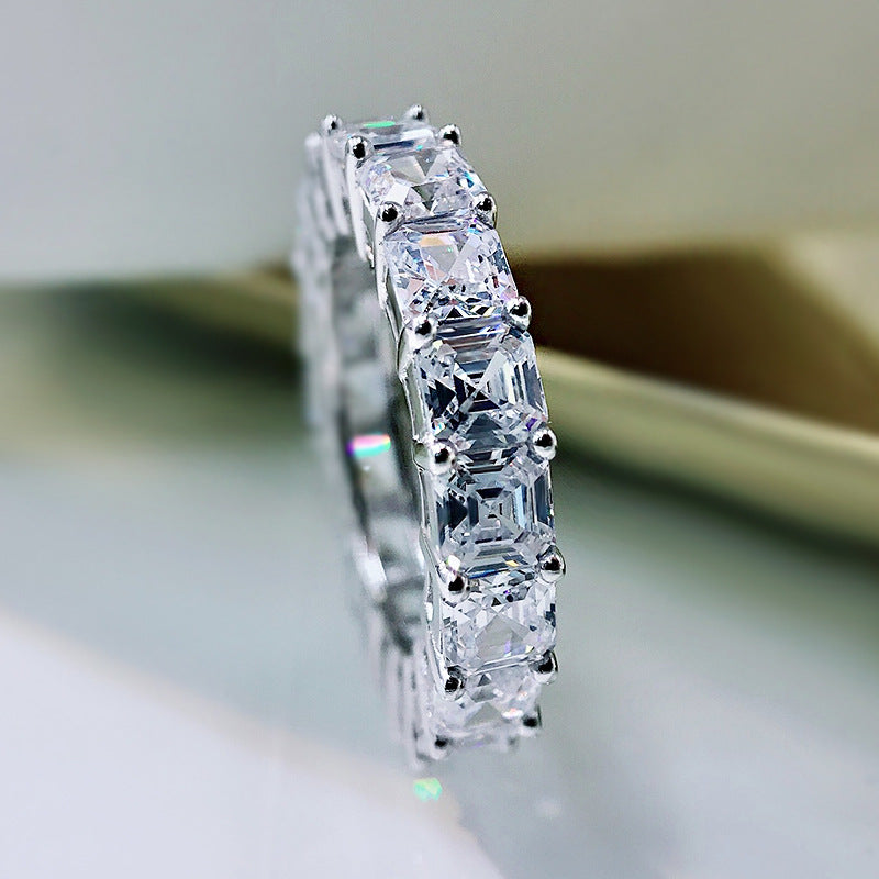 Emerald Inlay Sterling Silver Ring with High Carbon Diamond Accents