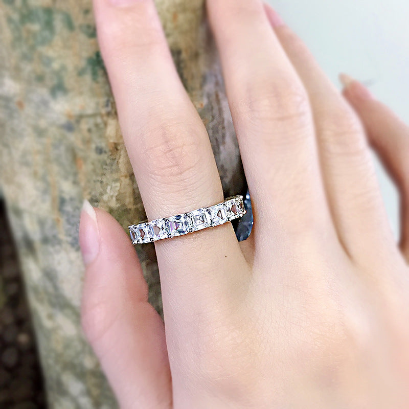 Emerald Inlay Sterling Silver Ring with High Carbon Diamond Accents