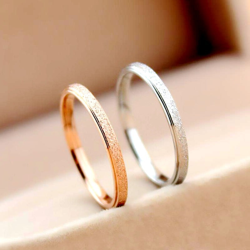 Titanium Steel Frosted Rose Gold Couple Rings