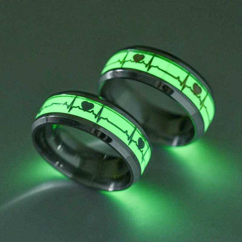 Stainless Steel Luminous Heartbeat Couple Ring