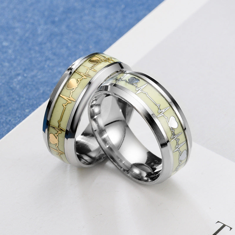 Stainless Steel Luminous Heartbeat Couple Ring