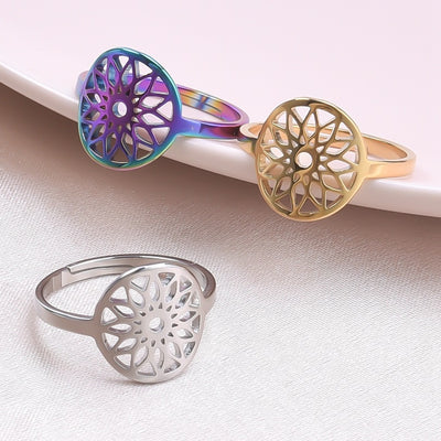 Wholesale Streetwear Flower Stainless Steel Open Ring