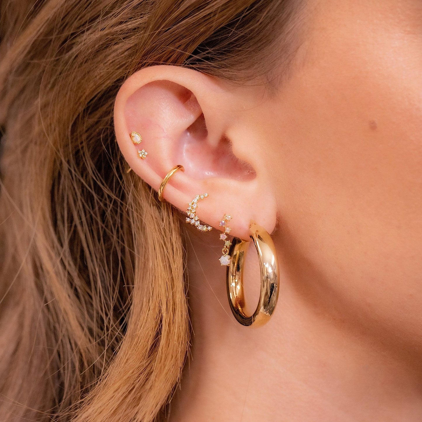 Wholesale 18K Gold Zircon Geometric Star Moonstone S925 Silver Earrings