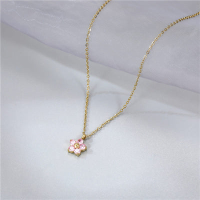 Wholesale Sweet Flower Stainless Steel Artificial Crystal Pendant Necklace