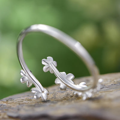 Sterling Silver Plated Open Ring with Forget-Me-Not Flower Design