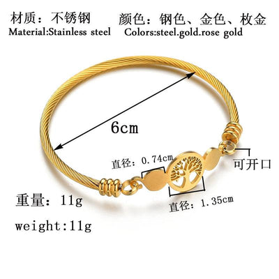 Stainless Steel Hollowed Life Tree Open Cuff Bracelet & Braided Bangle Set