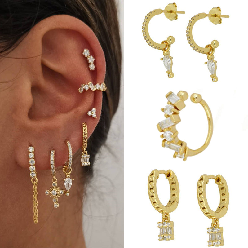 Women'S Fashion Geometric Copper Earrings Gold Plated Inlaid Zircon Zircon Copper Earrings
