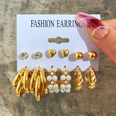 Women'S Fashion Geometric Heart Shape Alloy Earrings Plating Artificial Rhinestones Artificial Pearls Earrings