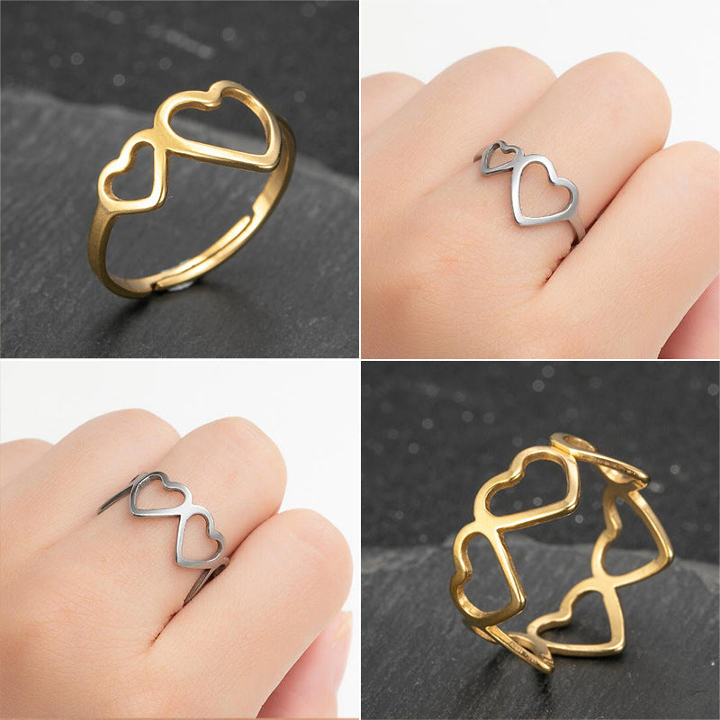 Women's Geometric Heart Stainless Steel Openwork Ring