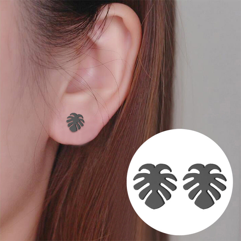 Women's Palm Tree & Leaf Stainless Steel Earrings - Minimalist Studs