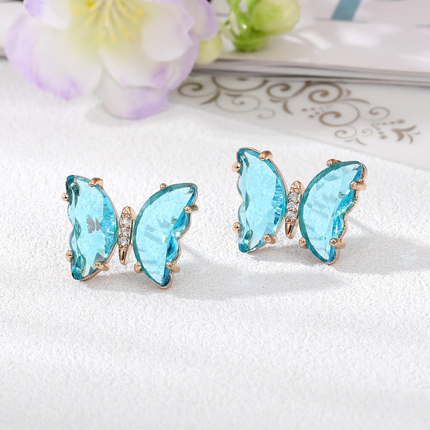 Women'S Simple Style Butterfly Alloy Ear Studs Inlaid Crystal Crystal Earrings