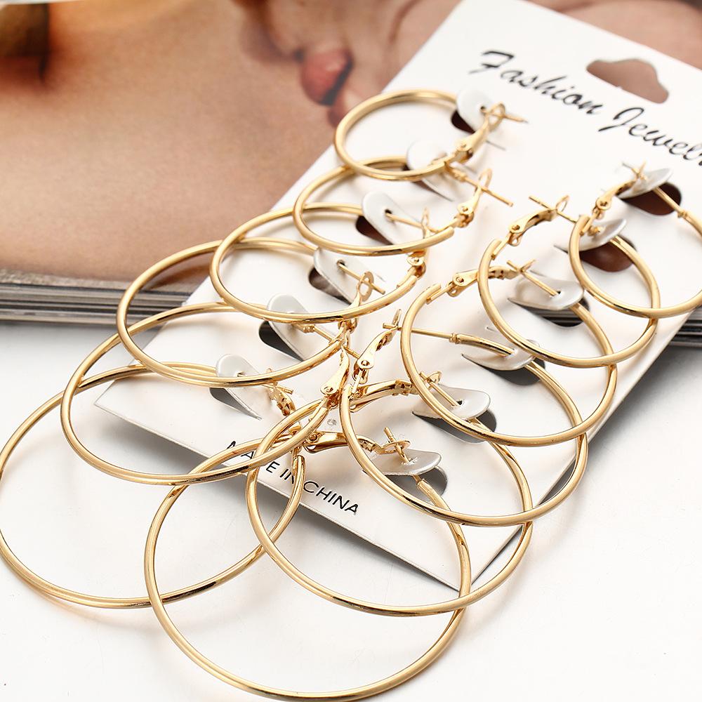 Women's Geometric Alloy Stud and Hoop Earring Set - 6 Piece Rock Style Collection