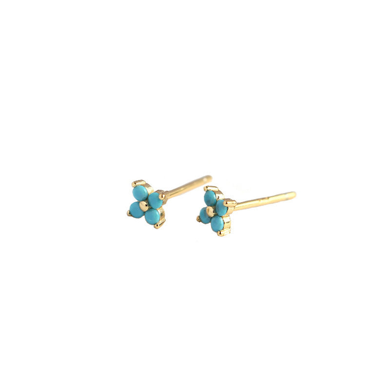 Yhe0297 Europe And America Cross Border S925 Sterling Silver Ins Four-Leaf Flower Sweet And Small Stud Earrings Colorful Flower Earrings For Women