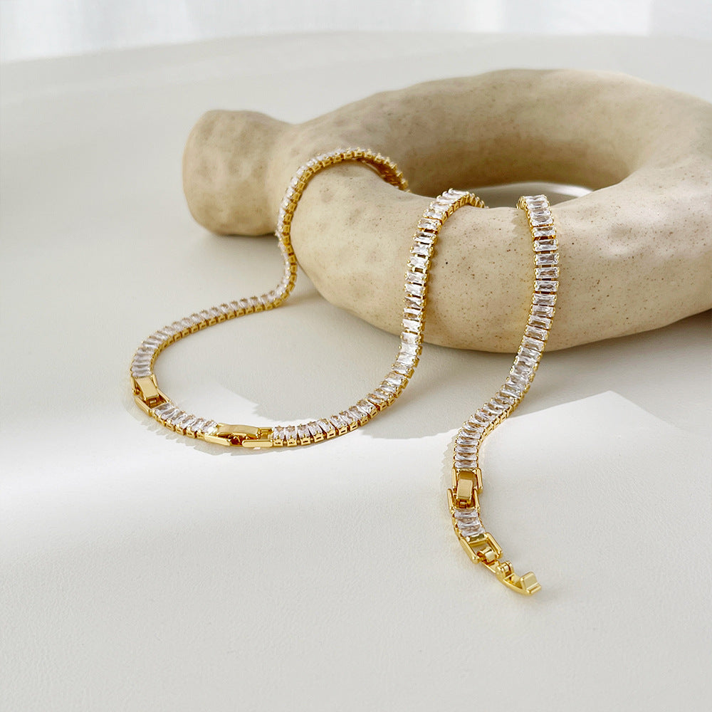 18K Gold Plated Zircon Tennis Chain Necklace and Bracelet Set