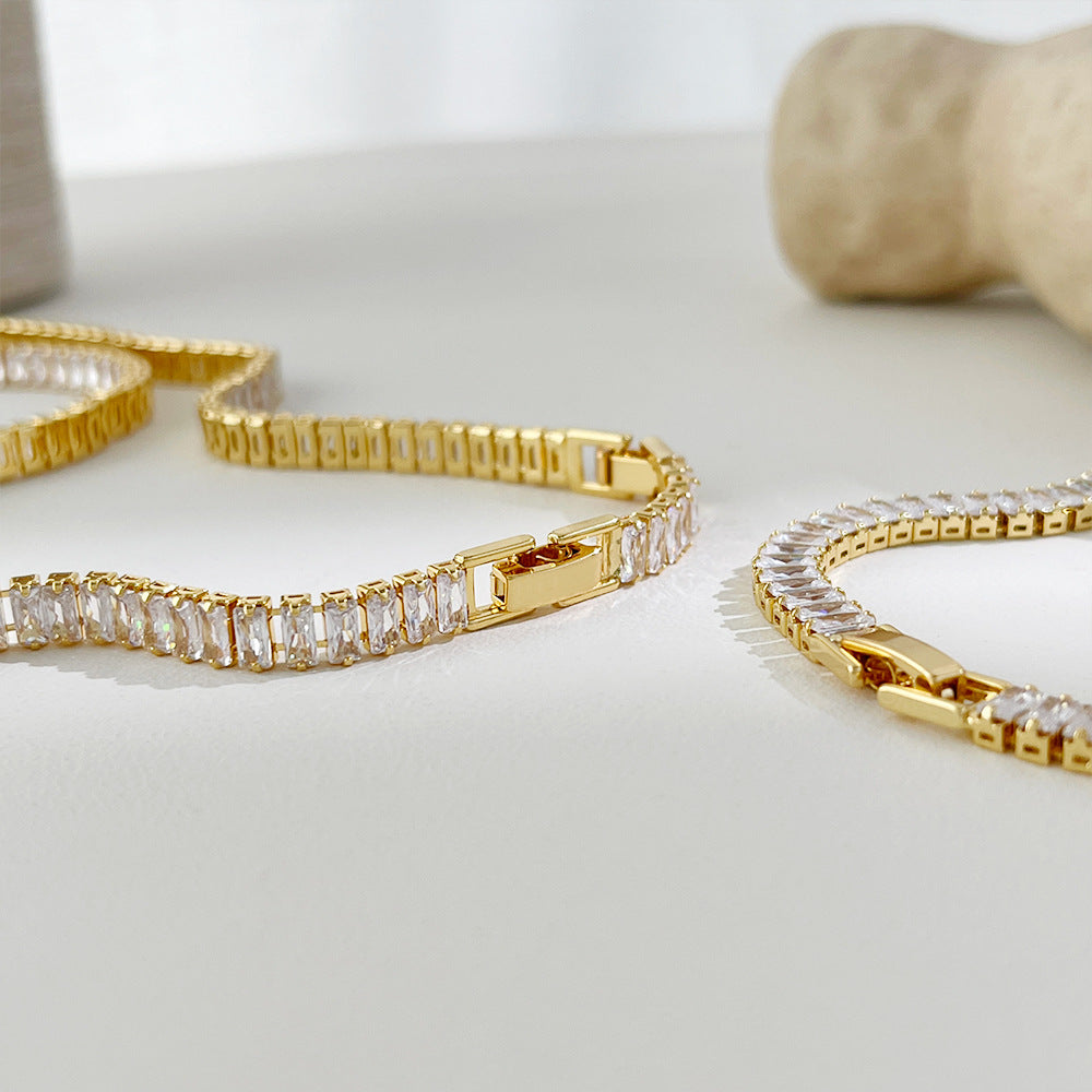 18K Gold Plated Zircon Tennis Chain Necklace and Bracelet Set