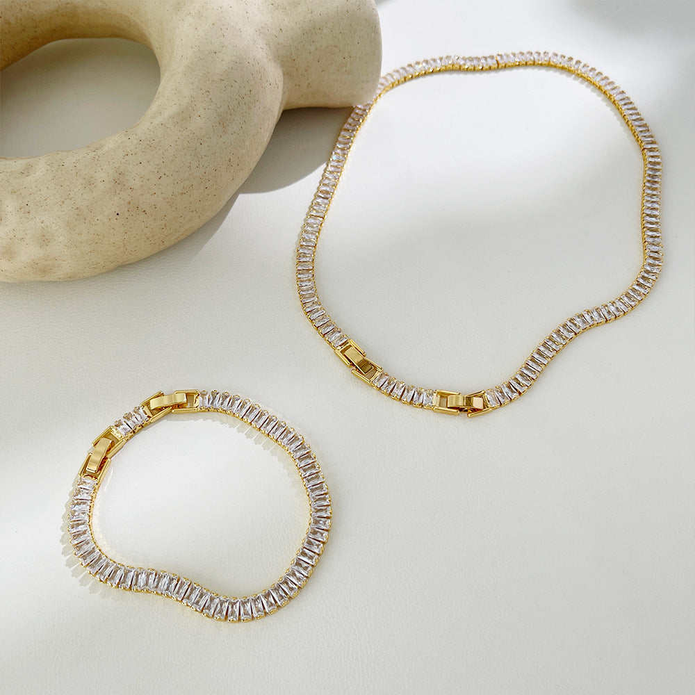 18K Gold Plated Zircon Tennis Chain Necklace and Bracelet Set