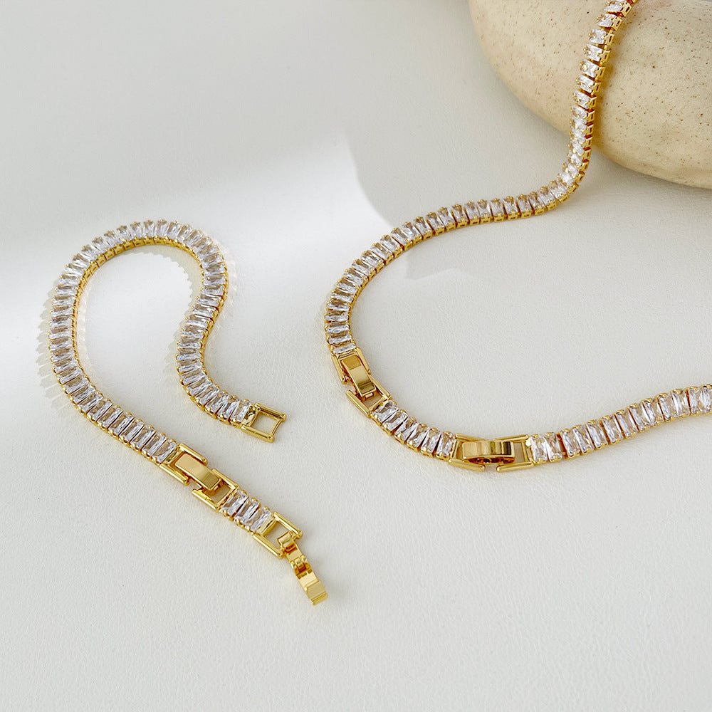 18K Gold Plated Zircon Tennis Chain Necklace and Bracelet Set